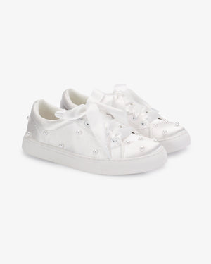 Satin Wedding Platform Sneakers with Scattered Pearls