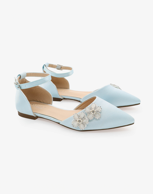 Satin Pointy Toe Wedding Flats with Rhinestones Chassia Flower