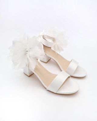 Satin Block Heel Wedding Sandals with Ophelia Flowers