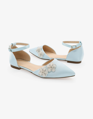 Satin Pointy Toe Wedding Flats with Rhinestones Chassia Flower