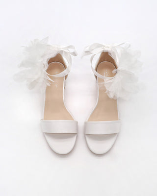 Satin Block Heel Wedding Sandals with Ophelia Flowers