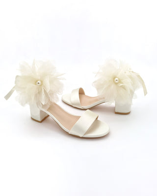 Satin Block Heel Wedding Sandals with Ophelia Flowers