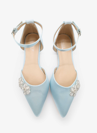 Satin Pointy Toe Wedding Flats with Rhinestones Chassia Flower