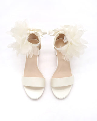 Satin Block Heel Wedding Sandals with Ophelia Flowers