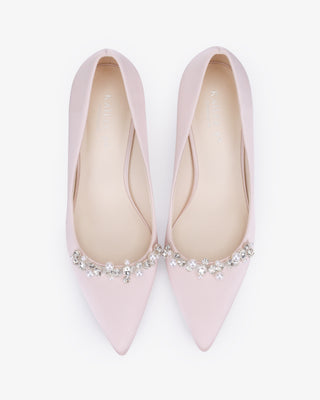 Dusty Pink satin pointy toe pumps with Moonlight Pearls embellishment