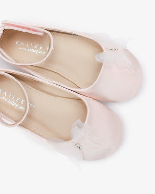 Dusty Pink Satin Flower Girls Ballet Flats with Butterfly Kiss