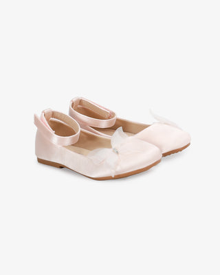 Dusty Pink Satin Flower Girls Ballet Flats with Butterfly Kiss