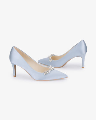 Satin Pointy Toe Wedding Pumps with Moonlight PearlsWomen Shoes