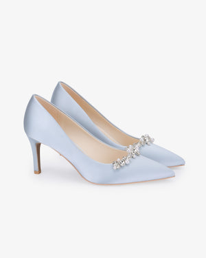Satin Pointy Toe Wedding Pumps with Moonlight Pearls