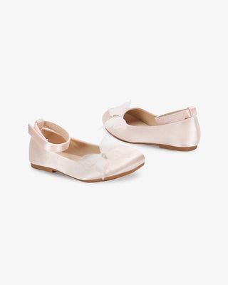 Dusty Pink Satin Flower Girls Ballet Flats with Butterfly Kiss
