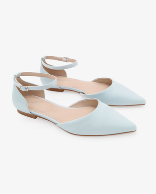 Satin Pointy Toe Flats with Ankle Strap