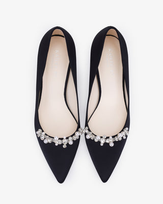 Satin Pointy Toe Evening Pumps with Moonlight PearlsWomen Shoes