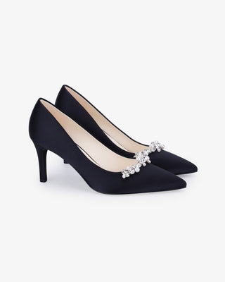 Satin Pointy Toe Evening Pumps with Moonlight PearlsWomen Shoes