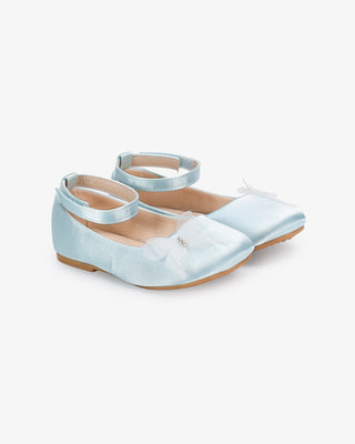 Light Blue Satin Flower Girls Ballet Flats with Butterfly Kiss
