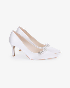 Satin Pointy Toe Wedding Pumps with Moonlight Pearls