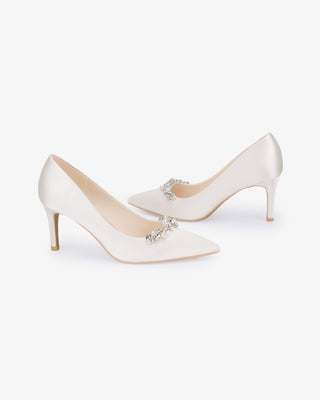 Satin Pointy Toe Wedding Pumps with Moonlight PearlsWomen Shoes