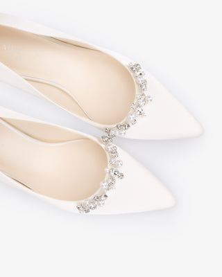 Satin Pointy Toe Wedding Pumps with Moonlight PearlsWomen Shoes