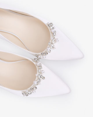Satin Pointy Toe Wedding Pumps with Moonlight PearlsWomen Shoes