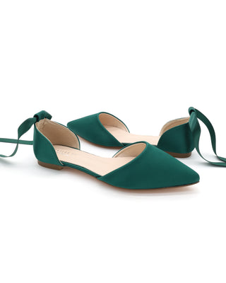 Satin Pointy Toe Flats with Satin Ankle Tie or Ballerina Lace UpWomen Shoes