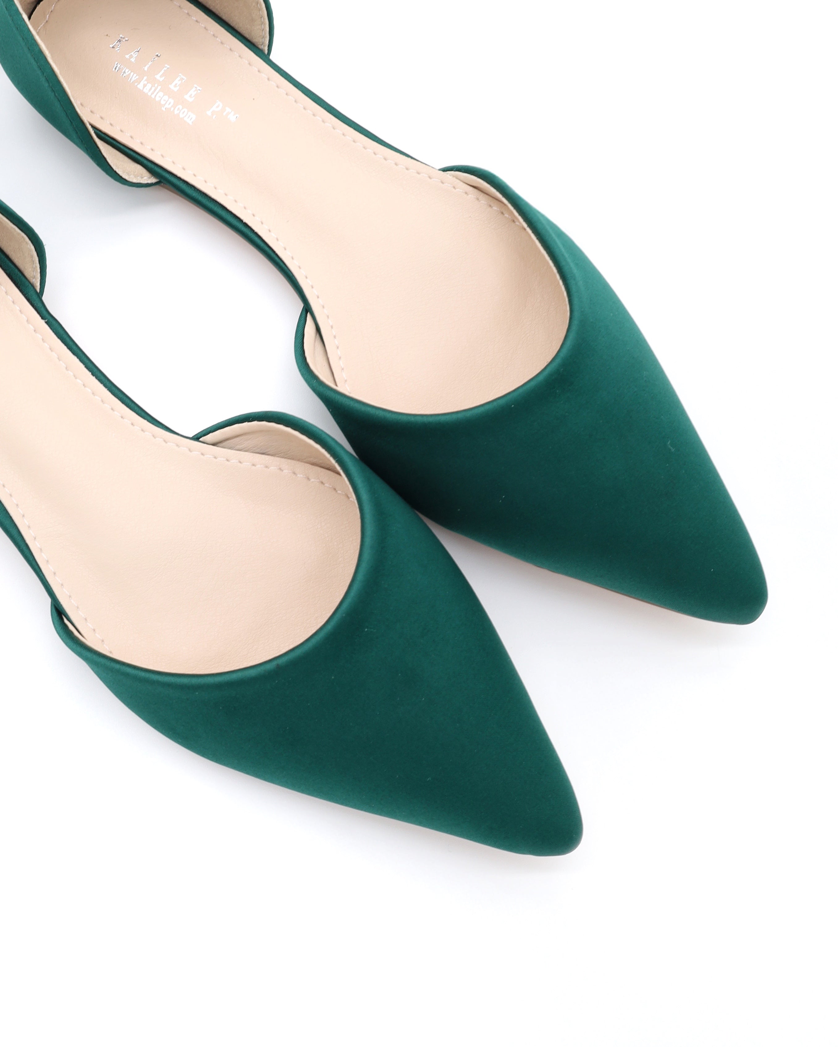Hunter Green Satin Pointy Toe Bridesmaids Flats with Ankle Strap Hunter Green Satin Pointy Toe Bridesmaids Flats with Ankle Strap