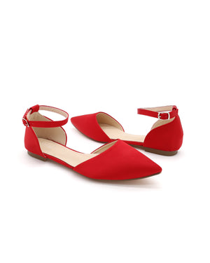 Satin Pointy Toe Flats with Ankle Strap