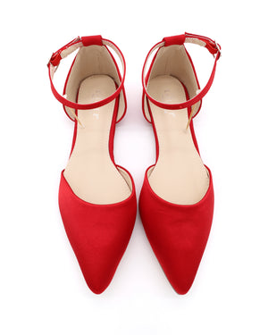 Satin Pointy Toe Flats with Ankle Strap