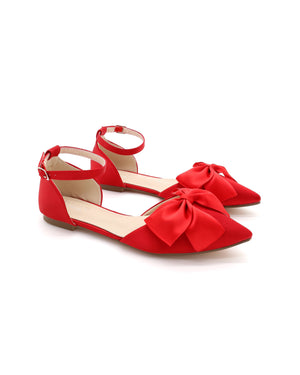 Satin Pointy Toe Flats with Front Satin Bow