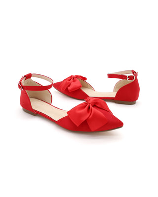 Satin Pointy Toe Flats with Front Satin Bow