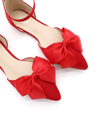 Satin Pointy Toe Flats with Front Satin Bow