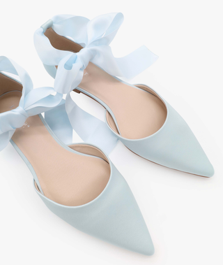 Satin Pointy Toe Bridal Flats with Ribbon Tie