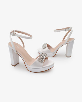 Satin Platform Block Heel Wedding Sandals with Crystelle RhinestonesWomen Shoes