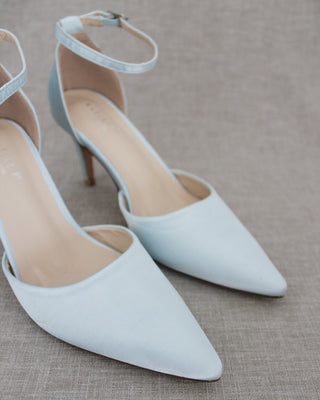 light blue satin heels wedding shoes