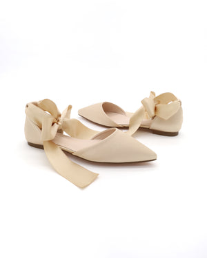 Satin Pointy Toe Flats with Satin Ankle Tie or Ballerina Lace Up