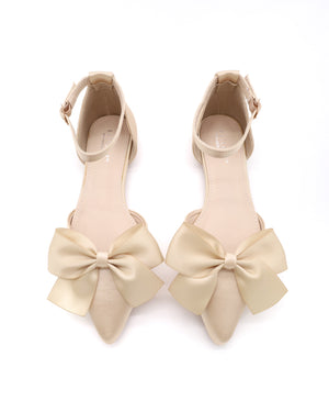 Satin Pointy Toe flats with Front Satin Bow