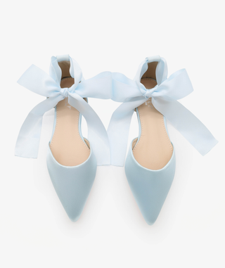 Satin Pointy Toe Bridal Flats with Ribbon Tie