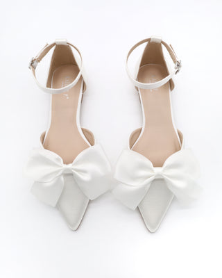 Satin Pointy Toe Flats with Front Satin Bow