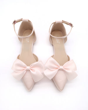 Satin Pointy Toe flats with Front Satin Bow