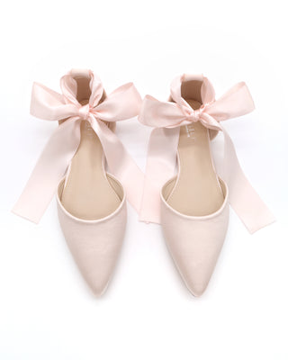 Satin Pointy Toe Flats with Satin Ankle Tie or Ballerina Lace Up