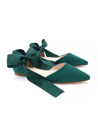 Satin Pointy Toe Flats with Satin Ankle Tie or Ballerina Lace Up