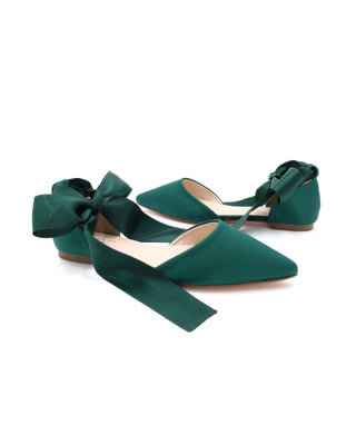 Satin Pointy Toe Flats with Satin Ankle Tie or Ballerina Lace Up
