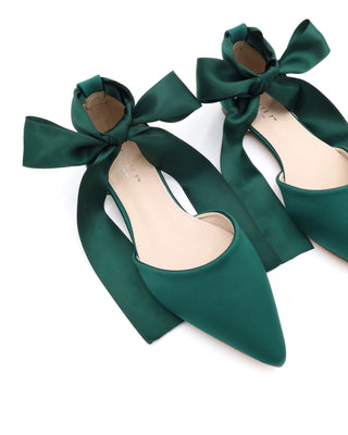 Satin Pointy Toe Flats with Satin Ankle Tie or Ballerina Lace Up