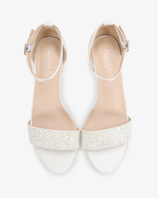 White Rock Glitter Block Heel Wedding Sandals with Ankle Strap