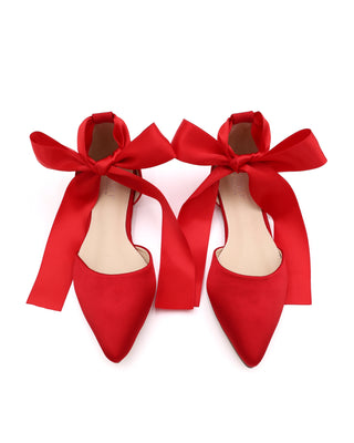 Satin Pointy Toe Flats with Satin Ankle Tie or Ballerina Lace Up