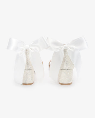 White Rock Glitter Block Heel Wedding Sandals with Back Satin BowWomen Shoes