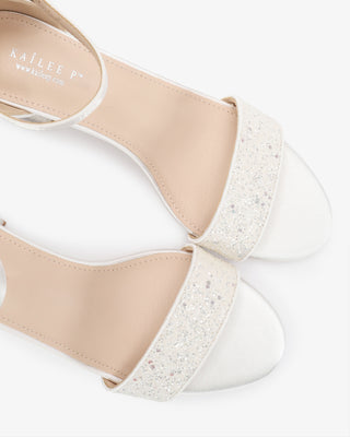 White Rock Glitter Block Heel Wedding Sandals with Back Satin BowWomen Shoes