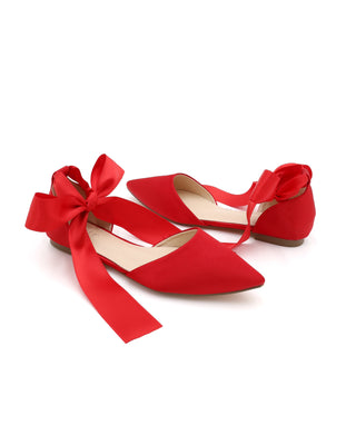 Satin Pointy Toe Flats with Satin Ankle Tie or Ballerina Lace Up