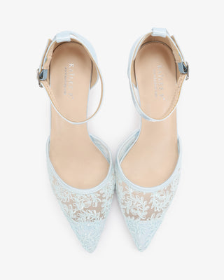 Light Blue Lace Heels Wedding Shoes with Ankle Strap