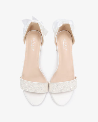 White Rock Glitter Block Heel Wedding Sandals with Ballerina Lace Up