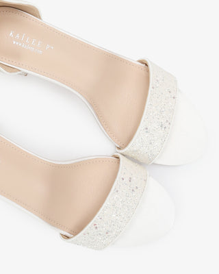 White Rock Glitter Block Heel Wedding Sandals with Ballerina Lace Up