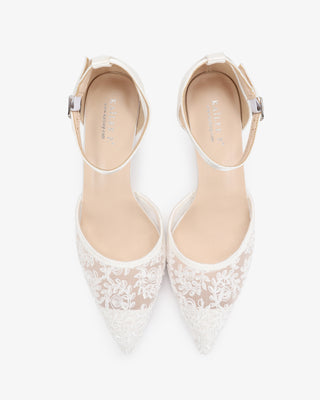 White Lace Heels Wedding Shoes with Ankle Strap